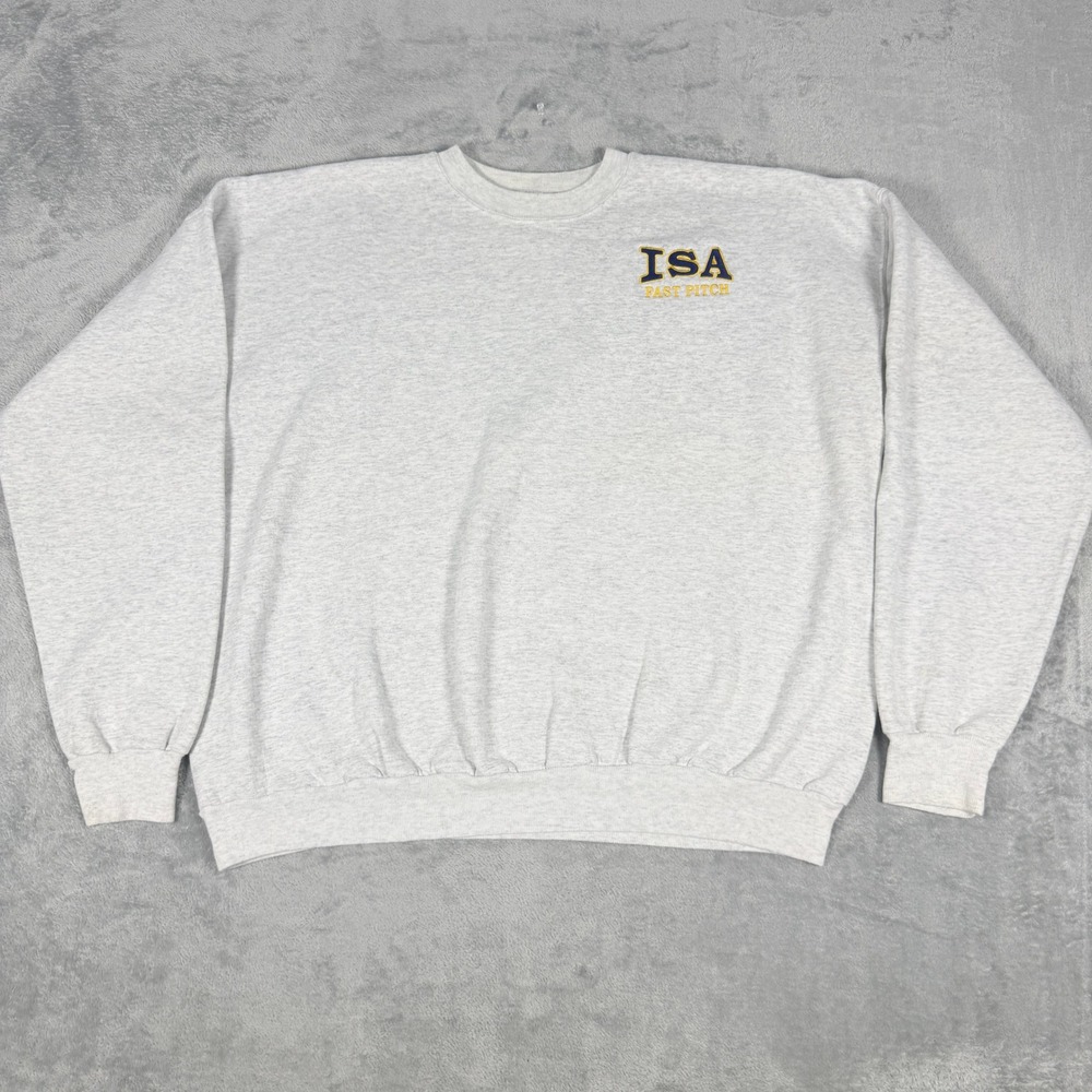 Vintage Hanes Mens XXL Sweatshirt ISA Fast Pitch Gray Crewneck